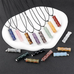 Pendentifs en bambou en pierres semi-précieuses naturelles, améthyste et quartz rose