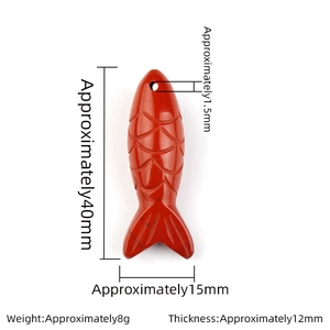 Natural red stone fish pendant 40x15mm with carved scales and top drilled hole