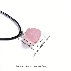 Irregular natural rose quartz crystal pendant necklace with black wax cord strap