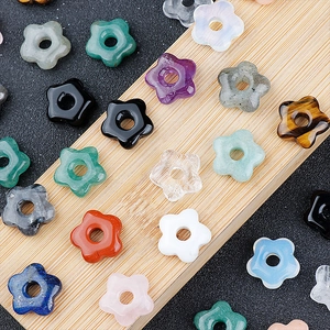 Flower Shaped Natural Stone Crystal Loose Beads DIY Jewelry Making Spacer Accessories Amethyst Rose Quartz Tigers Eye Polished