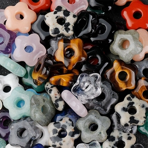Mix of colorful natural stone flower beads with center holes for DIY jewelry making