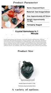 Detailed size guide for carved natural stone heart models with dimensional annotations