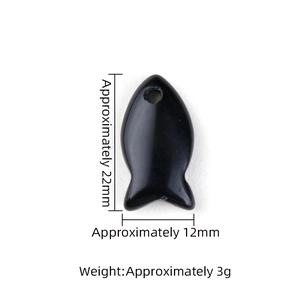 Gepolijste zwarte halfedelsteen vis-hanger met afmetingen van 22 mm x 12 mm