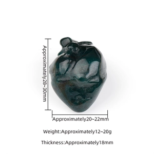 Green moss agate natural stone heart-shaped organ carving Halloween decoration