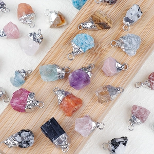 Irregular Natural Crystal Rough Stone Pendant With Silver Plated Alloy Edging Raw Gemstone DIY Jewelry Accessory