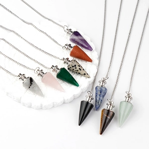 Natürlicher Kristallstein Kegel Pendel Anhänger Halskette Amethyst Rosenquarz Heilpunkt Yoga Meditation Schmuck Damen Herren