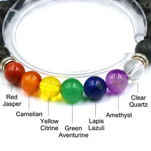 Seven Chakra Lava Stone Bracelet Natural Gemstone Beads Energy Healing Balancing Yoga Meditation Jewelry For Men Women