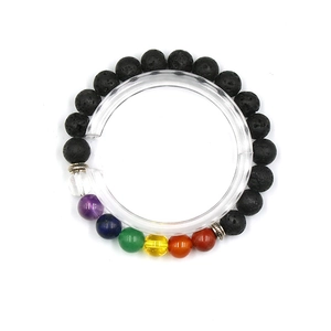 Chakra healing bracelet with black lava rock and colorful natural stone beads