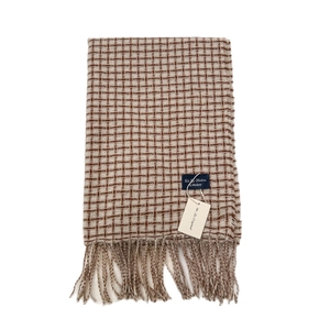 Sciarpa spessa a quadretti marrone scuro e beige con frange per l'inverno