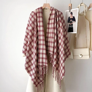 Classic Plaid Scarf Thick Warm Imitation Cashmere Wrap For Women Soft Winter Scarf With Tassel Fringe Fashion Retro Shawl