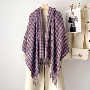 Écharpe Écossaise D'hiver Pour Femmes Doux Polyester Motif À Carreaux Long Pashmina Châle Chaud Avec Franges Style Coréen