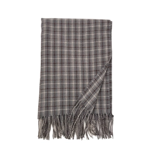 Écharpe à carreaux gris avec franges en laine mélangée pour la chaleur d'hiver et le voyage