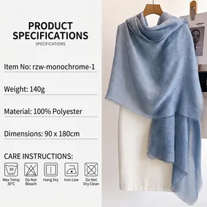 Light blue lightweight tassel shawl scarf made of polyester, 90x180cm, hanging on hanger