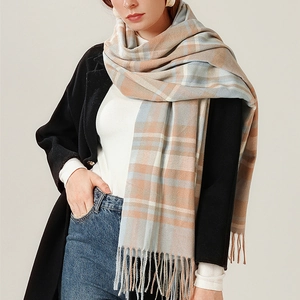 Plaid Scarf Faux Cashmere Soft Large Warm Shawl With Tassel Autumn Winter Thick Wrap For Women College Style