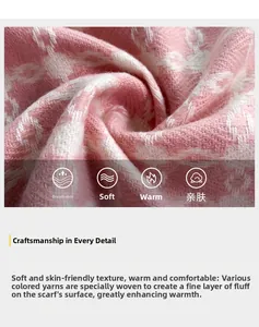 Close-up of soft pink and white plaid cashmere-like scarf showing texture and fringes