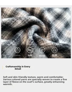 Close-up of black and white plaid scarf fabric with breathable and soft texture detail