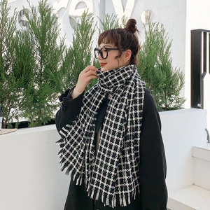 Women Winter Warm Tassel Scarf Imitation Cashmere Geometric Plaid Shawl Soft Neck Warmer Ladies Fashion Elegant Thick Wrap