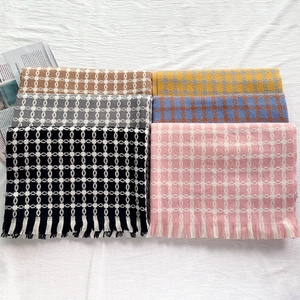 Winter tassel scarf set with lattice pattern in multiple colors including pink and grey