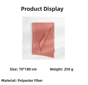 Pink cashmere-feel scarf detail: 70x180cm size, 250g weight, durable polyester fabric