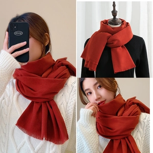 Women Winter Imitation Cashmere Scarf Solid Plaid Warm Long Tassel Shawl Soft Lightweight Wrap Cold Weather Ladies Fashion