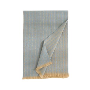 Thick winter clover pattern cashmere-like scarf with fringe tassels in blue and yellow