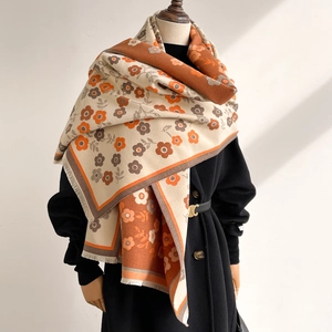 Women's Vintage Floral Jacquard Scarf Double Sided Polyester Shawl Thick Warm Winter Scarf With Tassels For Daily Travel