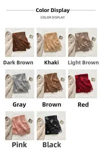 Détail d'une écharpe chaude en imitation cachemire avec jacquard ours cœur et franges