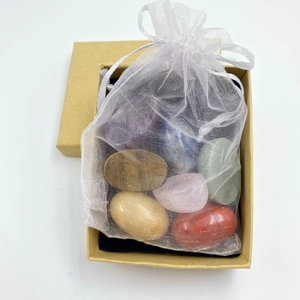 Chakra natural crystal set with polished amethyst and tiger eye in gift box