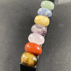 Polished seven chakra natural crystal stone set with tiger eye and amethyst in gift box