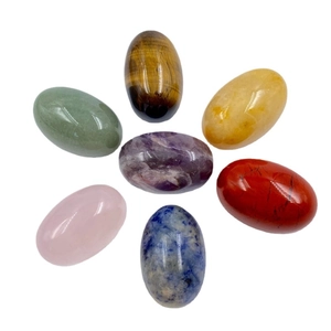 Set of 7 natural oval chakra stones including amethyst and tiger eye for yoga and meditation