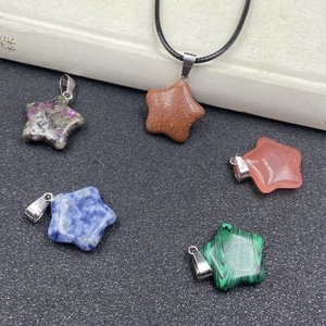 Star-shaped natural stone pendants in multiple colors with metallic clasps and cord