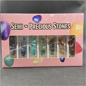 7-piece natural semi-precious crystal stone gift set in a pink window display box