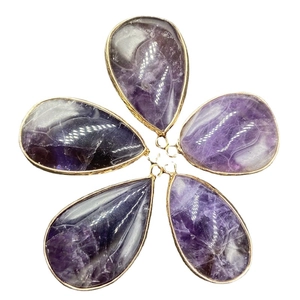 Lot de 5 pendentifs améthyste naturelle en forme de goutte avec bordure dorée pour bijoux DIY