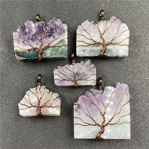 Natural Amethyst Tree Of Life Wire Wrapped Pendant Retro Handmade Healing Crystal Stone Jewelry Bohemian Necklaces