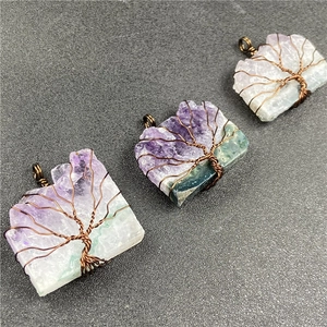 Tree of Life amethyst pendant with copper wire wrapping and natural irregular crystals