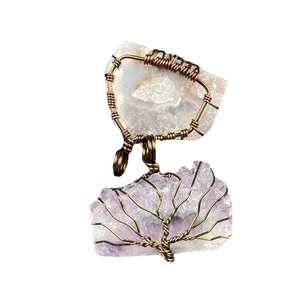 Handmade wire wrapped amethyst and clear quartz Tree of Life necklace pendants