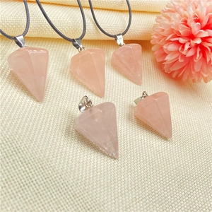 Natural Rose Quartz Hexagonal Pillar Pendant Necklace Healing Crystal Gemstone Pendulum Jewelry For Women Pink