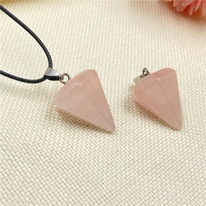 Natural rose quartz hexagonal pendant necklace with black cord and silver clasp