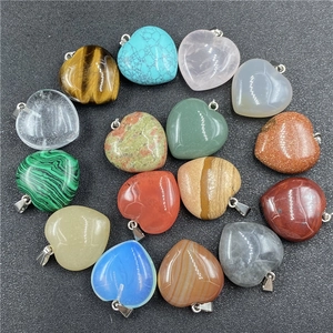 Natural Synthetic Heart Stone Pendant Necklace Healing Crystal Agate Tiger Eye Amethyst Quartz Malachite Heart Shaped Charm Jewelry For Women