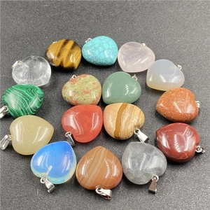 Polished 30mm heart crystal pendants collection in assorted natural semi-precious stones