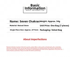 Detail specifications of 7 Chakra natural stone set with size and weight info