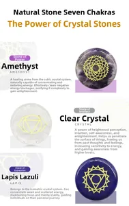 Detailed view of natural chakra stones with engraved symbols including amethyst and lapis lazuli
