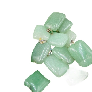 Rectangular light green natural stone pendant with polished finish and metal bail