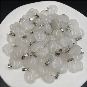 Polished white natural crystal apple pendants with silver metal clasps in a bulk set
