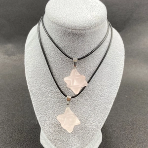 Pink quartz Merkaba star pendant necklaces with black waxed cord and silver clasp