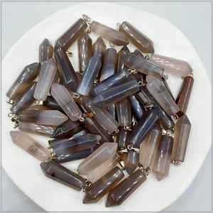 Bulk hexagonal crystal pendants in various natural agate stones with silver metal clasps