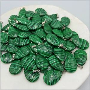 Water drop malachite crystal pendants with green stripes and silver metal clasps for DIY jewelry
