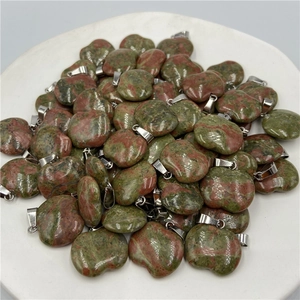 Polished unakite stone apple pendants with silver metal clasps in a bulk set