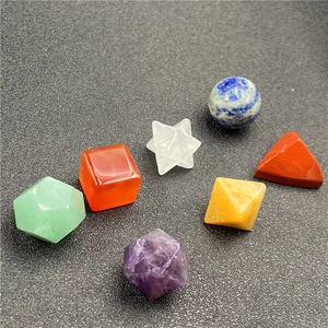 Detailed set of 7 colorful polished natural crystal geometric shapes for teaching