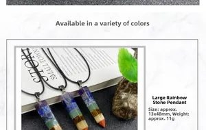 Detailed macro of a 13x48mm hexagonal crystal chakra pendant on a book background